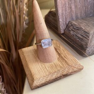 Cushion Cut Clear CZ Bezel Ring Rhodium